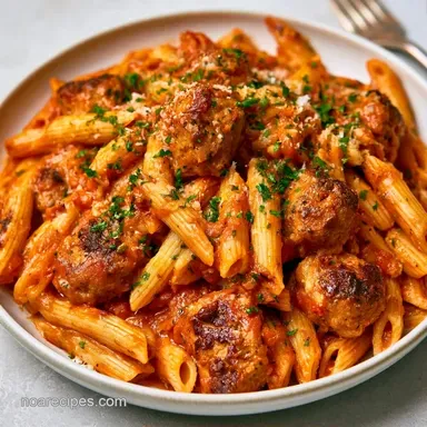 Frozen Meatball Pasta Bake for 8 Recipe Card