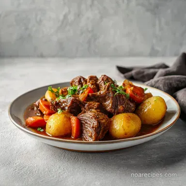 Simple Slow Cooker Beef Stew: Tender Beef with Rich Gravy Recipe Card