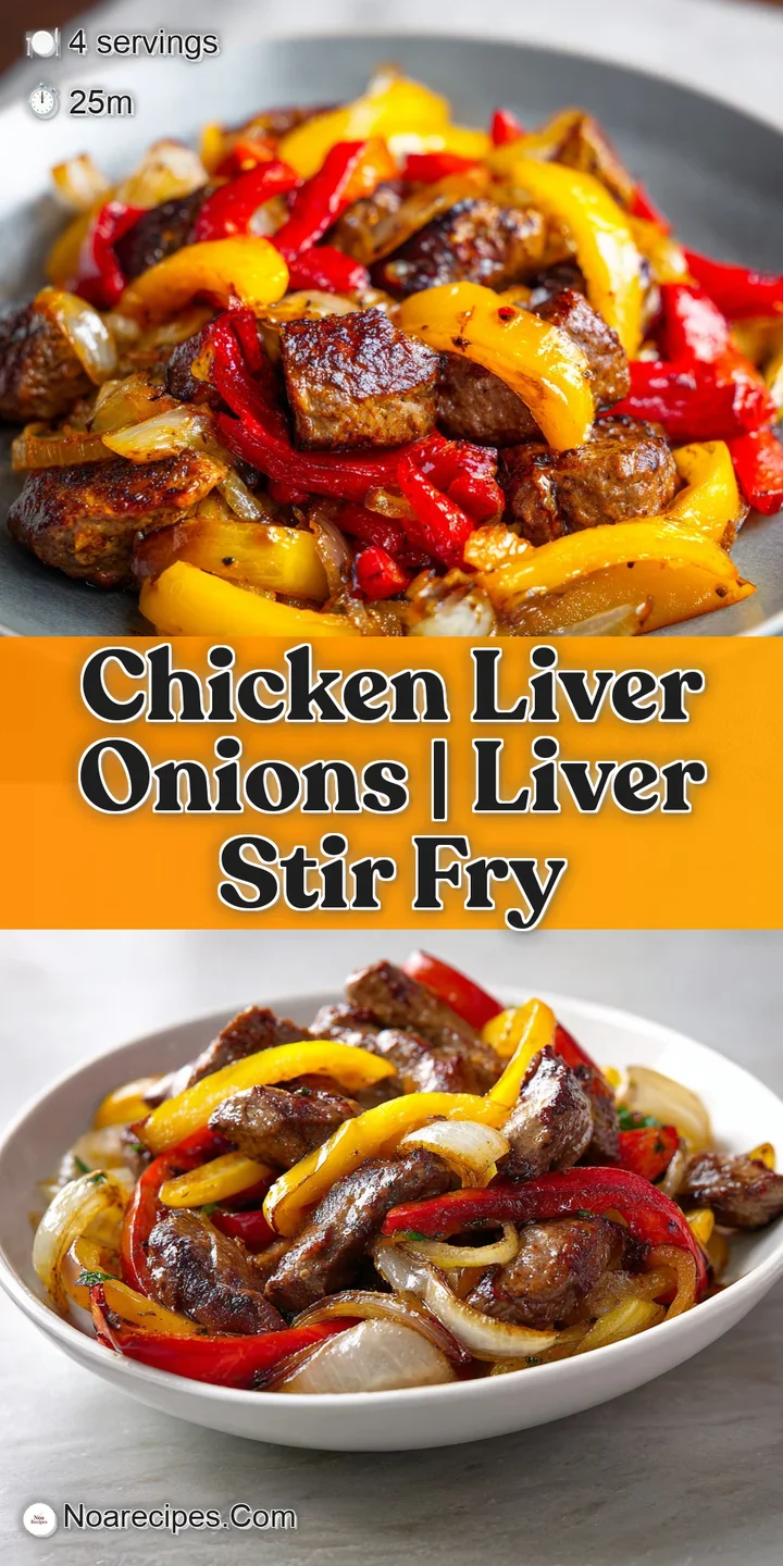 Close-up of seared, juicy liver pieces coated in a rich, shimmering dark sauce with softened, translucent onions.