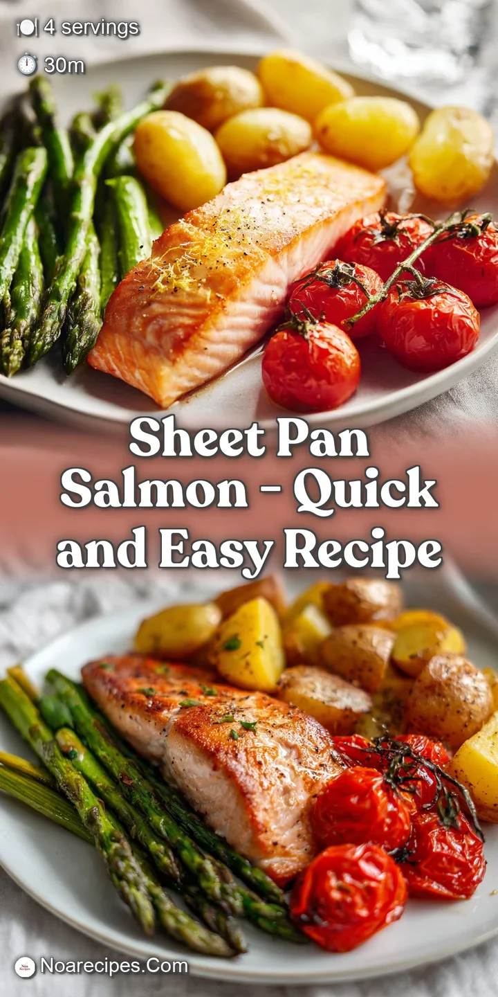 Close-up of flaky pink salmon with glistening skin, paired with roasted gold potatoes and bright green asparagus tips.