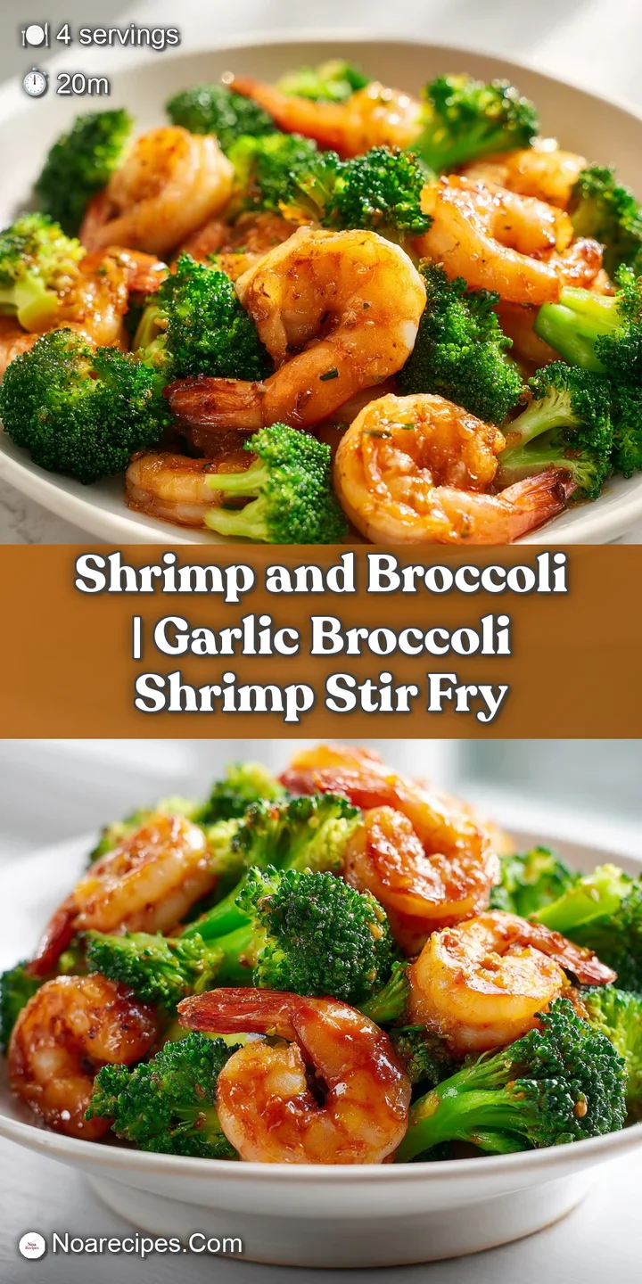 Extreme close-up of succulent pink shrimp and crisp broccoli coated in a shimmering, savory golden-brown glaze.