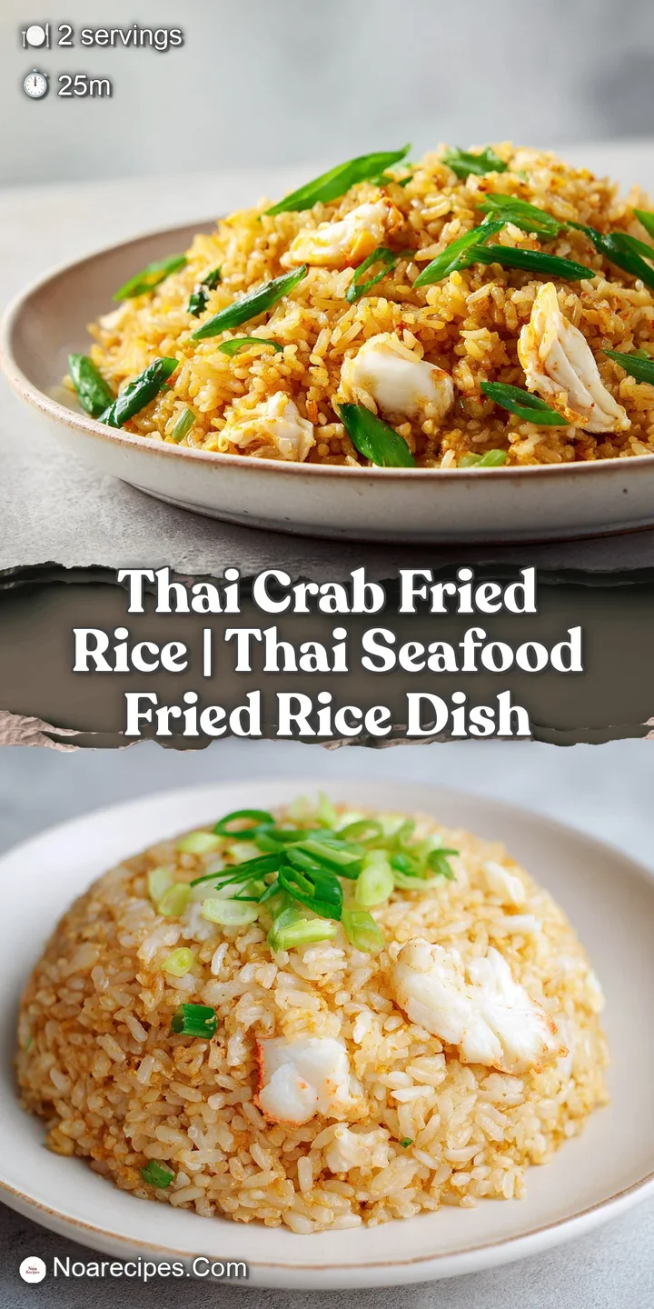 Close-up of fluffy golden rice mixed with large chunks of snowy white crab and vibrant green spring onions.