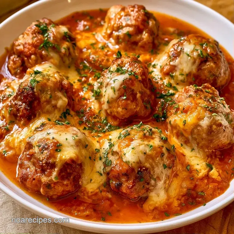 Sizzling meatballs in a rustic cast iron skillet, garnished with fresh parsley and a sprinkle of parmesan.