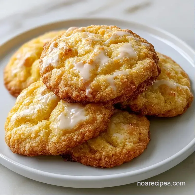 A stack of citrus-scented treats on a white porcelain plate, drizzled with opaque icing and fresh lemon slices.