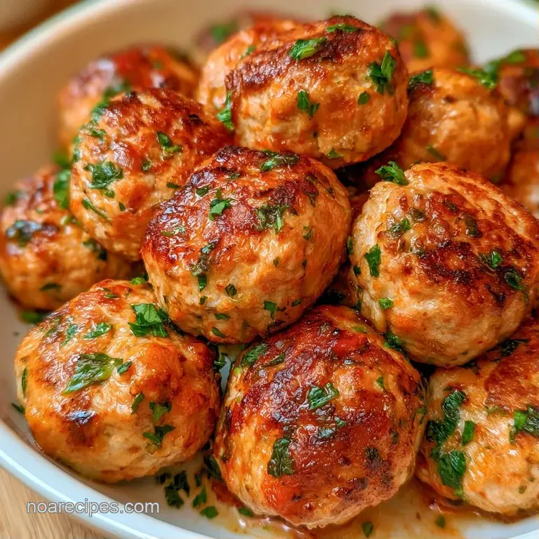 A white ceramic plate with four seared meatballs, drizzled with sauce and served alongside steamed green broccoli.