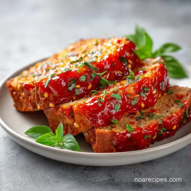 Savory browned slices topped with glossy red glaze, paired with creamy mashed potatoes and bright green beans