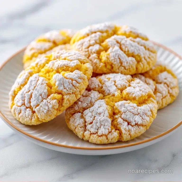 A neat stack of yellow sugary cookies on a white plate, garnished with a fresh lemon slice and green mint leaf.