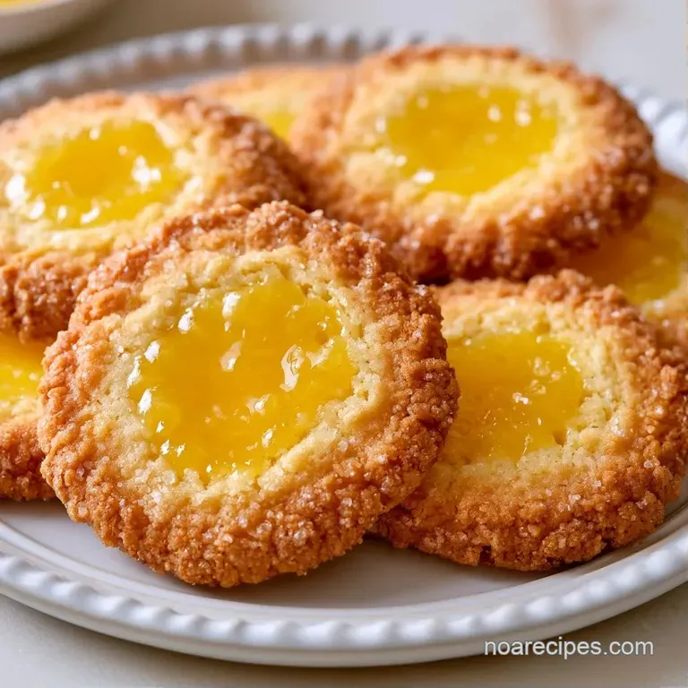 A stack of pale yellow cookies on a white ceramic plate, garnished with fresh mint leaves and lemon slices.