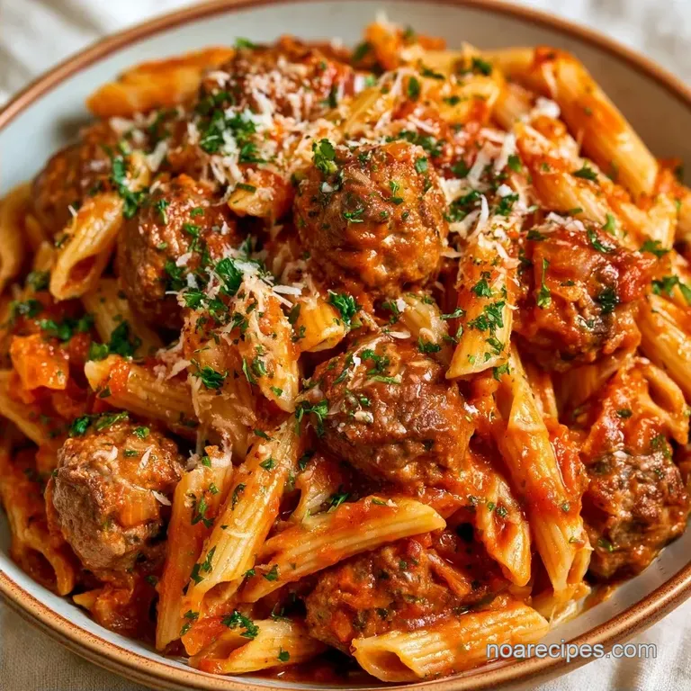 Meatball Pasta Slow Cooker with Frozen Beef Meatballs