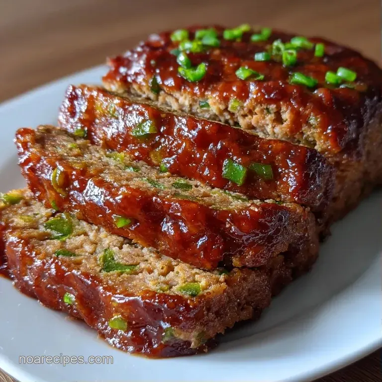 A thick slice of juicy brown meat with a glossy red glaze, paired with tender roasted root vegetables on white porcelain.