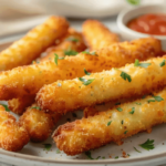 Mozzarella sticks, fried cheese sticks, cheesy snacks, crispy cheese sticks, baked cheese sticks