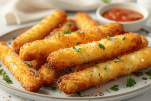 Mozzarella sticks, fried cheese sticks, cheesy snacks, crispy cheese sticks, baked cheese sticks