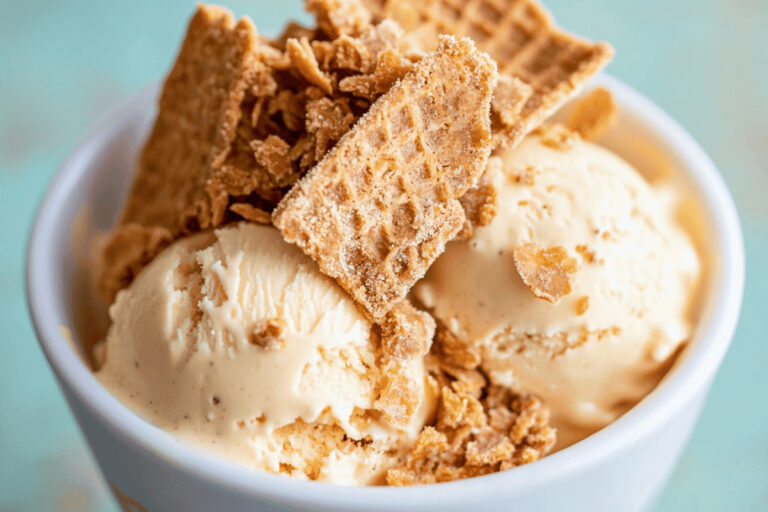 Butterscotch ice cream crunch, toffee in butterscotch ice cream, crunchy bits in butterscotch ice cream, butterscotch brittle in ice cream